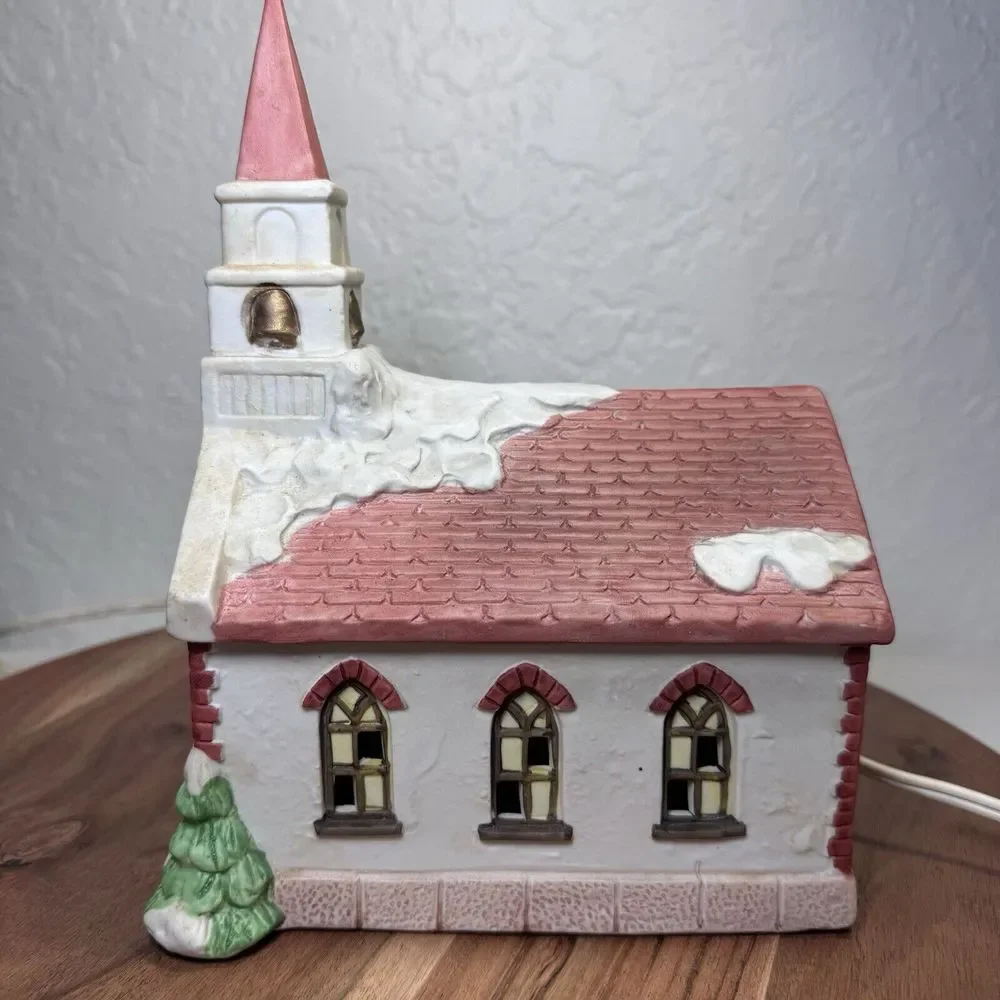 Vtg Americana Porcelain St. Mary's Church Christmas Village‎ Building Light Cord
